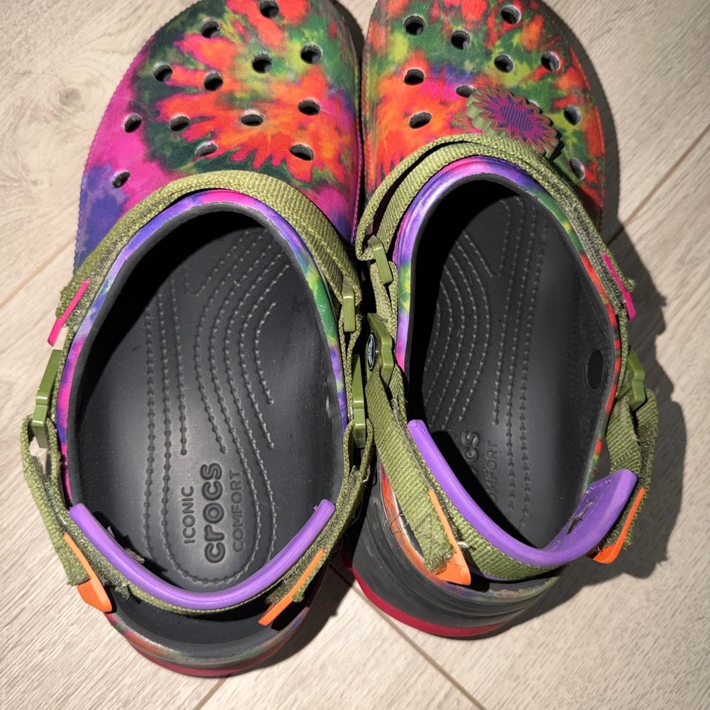 CROCS Tie-Dye Clog Sandals in Green, Purple, Orange & Pink